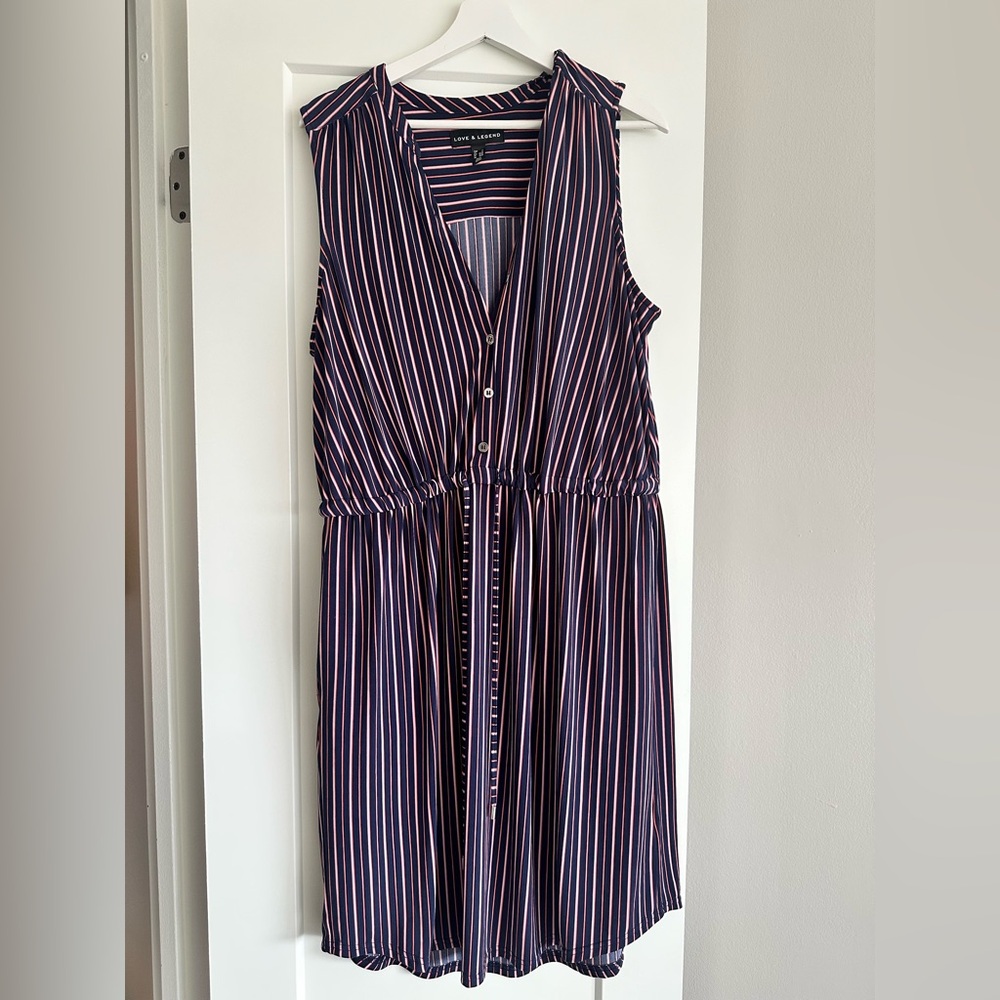 Love & Legend Navy and White Striped Midi Dress